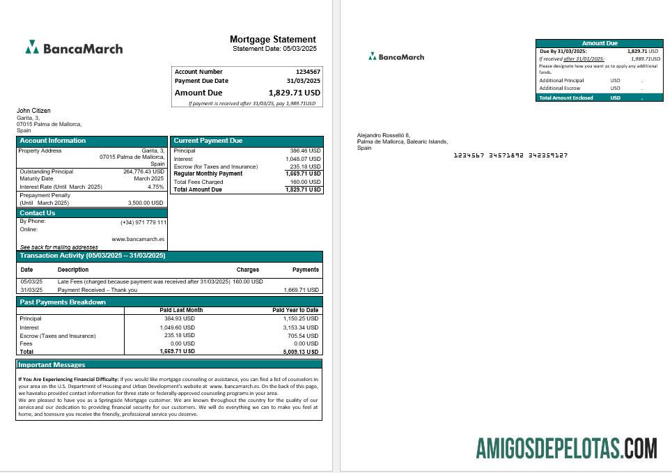 Declaração de hipoteca do Spain Banca March em formatos Word e PDF baixar para verificação